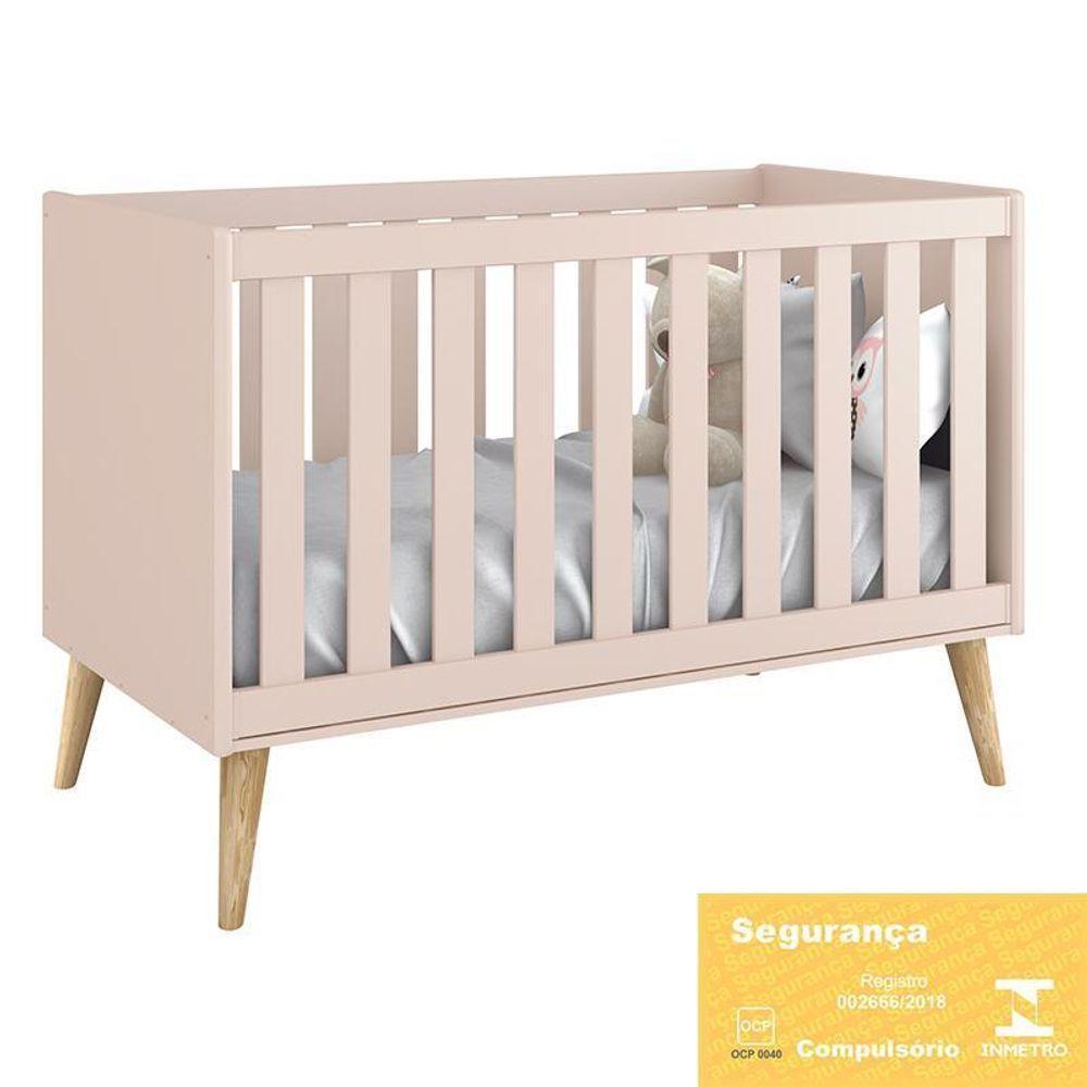 Berço Americano Theo Pés Madeira Natural Rosa Fosco Com Colchão D18 - Reller Móveis Rosa Fosco - 4