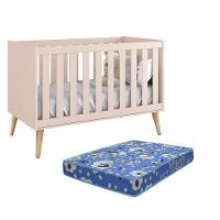 Berço Americano Theo Pés Madeira Natural Rosa Fosco Com Colchão D18 - Reller Móveis Rosa Fosco - 1