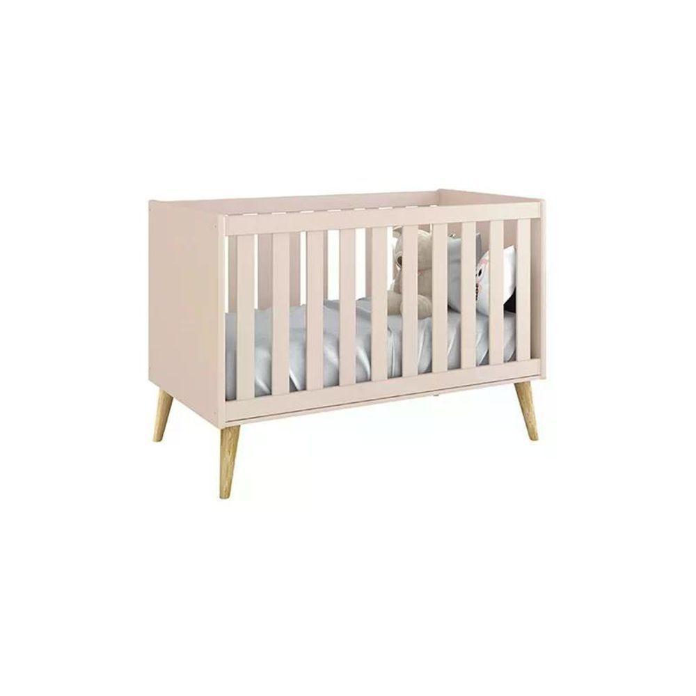 Berço Americano Theo Rosa Fosco Com Pés Madeira Natural E Colchão D18 - Reller Móveis Rosa Fosco - 3
