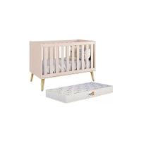 Berço Americano Theo Rosa Fosco Com Pés Madeira Natural E Colchão D18 - Reller Móveis Rosa Fosco - 1