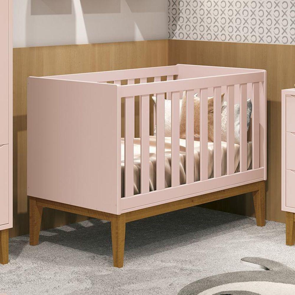 Berço Mini Cama Classic Rosa Fosco Com Pés Amadeirado - Reller Móveis Rosa Fosco - 2