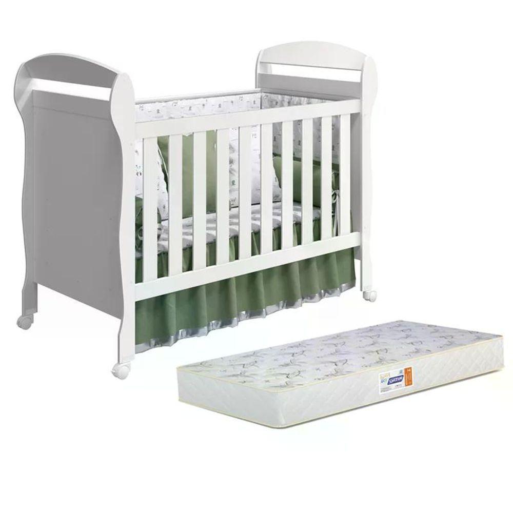 Berço Mini Cama Danny Branco Fosco Com Colchão D18 De 10cm - Reller Móveis Branco Fosco - 1