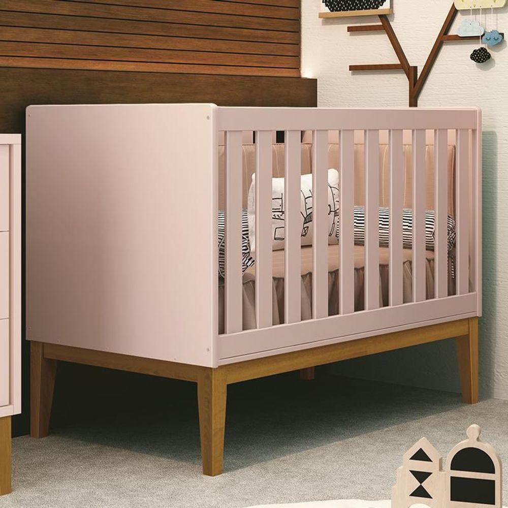 Berço Mini Cama Classic Rosa Fosco Pés Amadeirado Com Colchão D18 - Reller Móveis Rosa Fosco - 5
