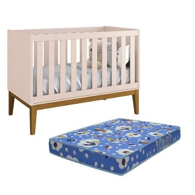 Berço Americano Mini Cama Classic MDF com Colchão Espuma D18 Rosa Fosco Pés Amadeirado