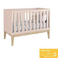 Berço Mini Cama Classic Rosa Fosco Pés Madeira Natural Com Colchão D18 - Reller Móveis Rosa Fosco