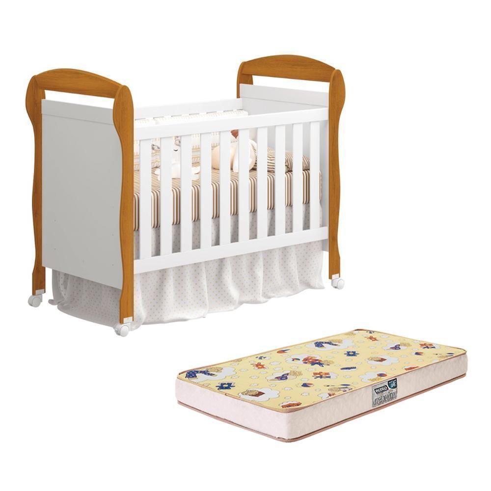 Berço Mini Cama Danny Branco Savana Com Colchão D18 De 10cm - Reller Móveis Branco Savana - 1