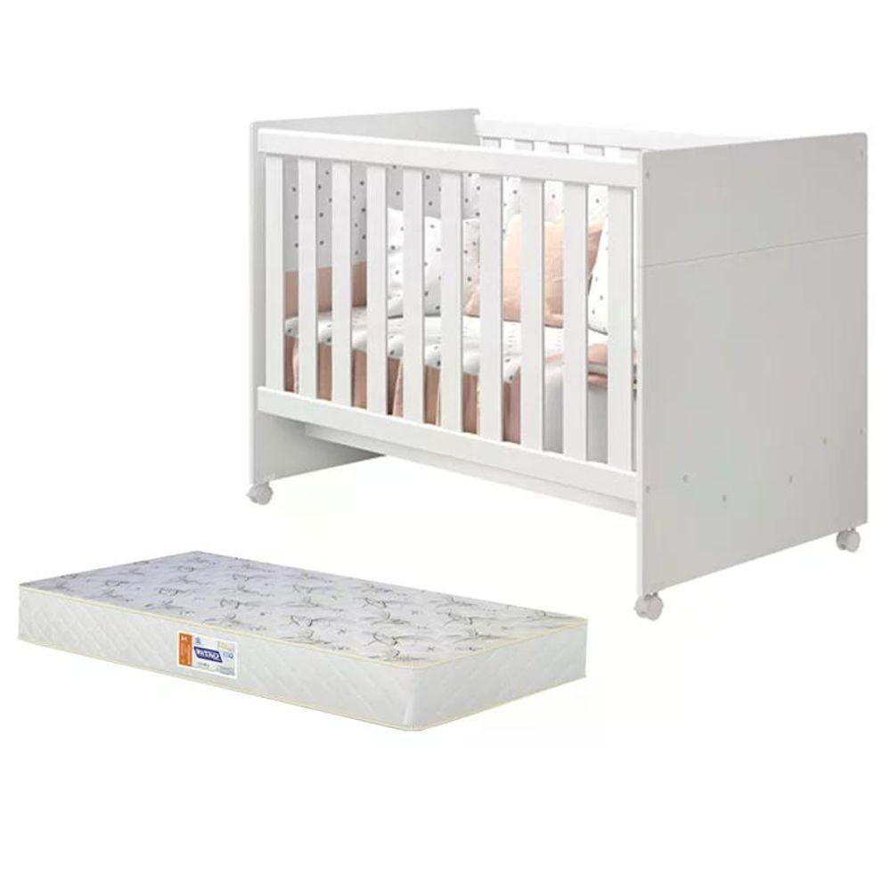 Berço Mini Cama Katatau Branco Brilho Com Colchão D18 De 10cm - Reller Móveis Branco Brilho - 1