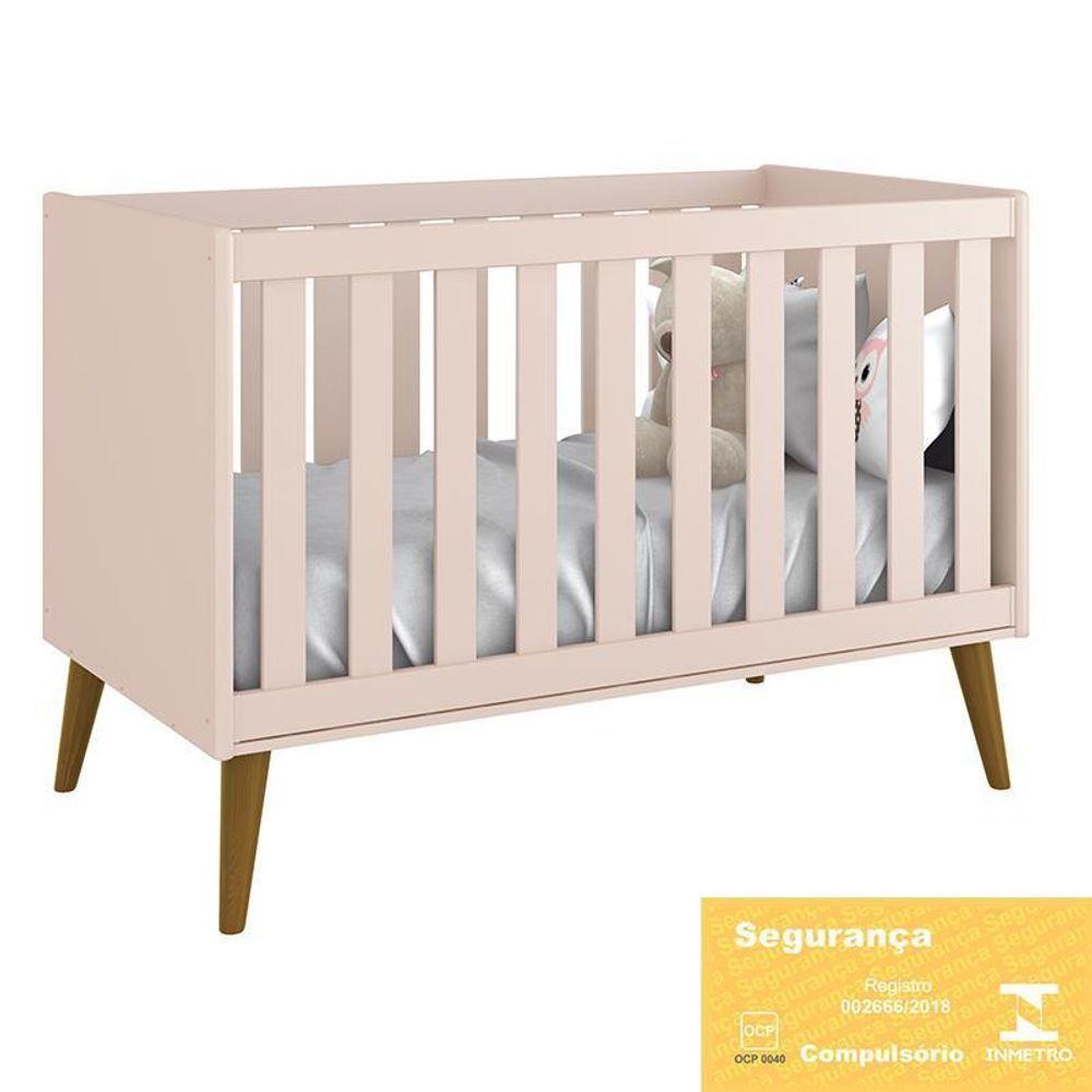Berço Americano Theo Rosa Fosco Pés Amadeirado Com Colchão D18 - Reller Móveis Rosa Fosco - 4
