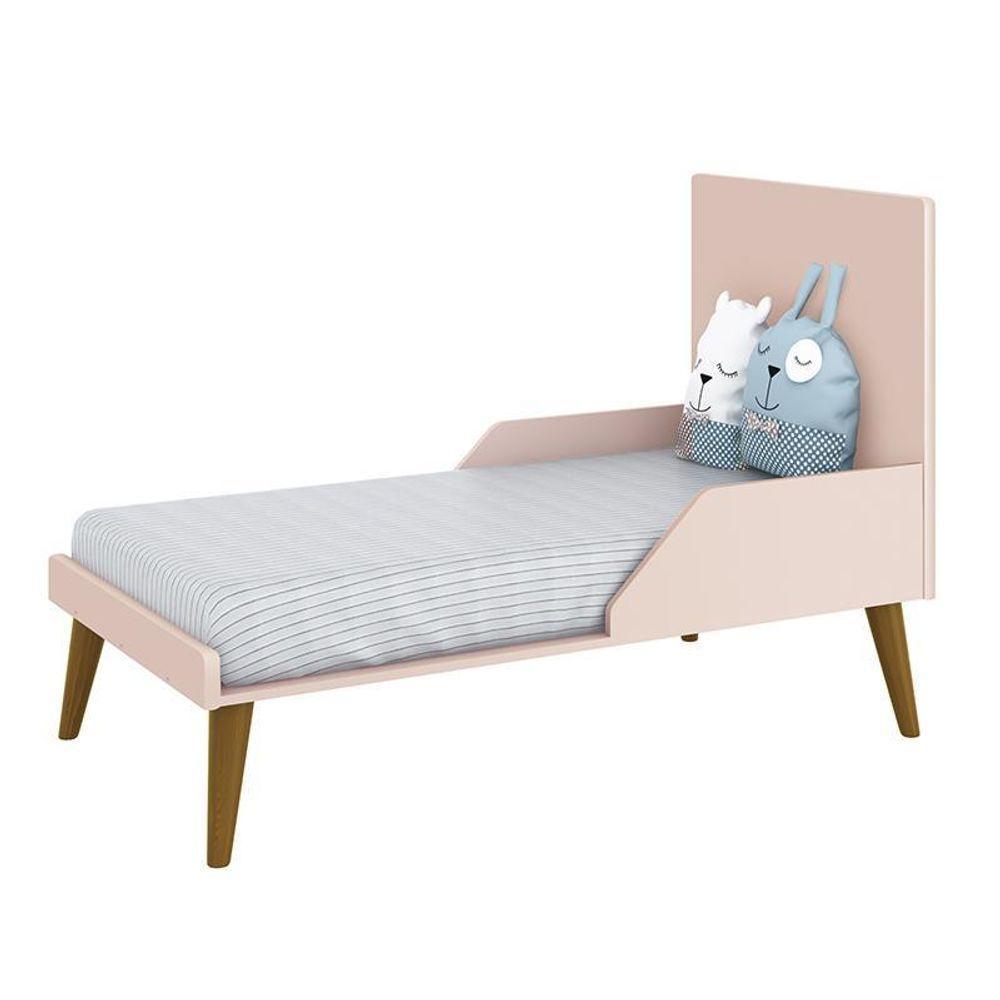 Berço Americano Theo Rosa Fosco Pés Amadeirado Com Colchão D18 - Reller Móveis Rosa Fosco - 5