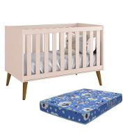 Berço Americano Theo Rosa Fosco Pés Amadeirado Com Colchão D18 - Reller Móveis Rosa Fosco - 1