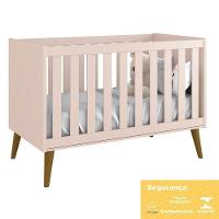 Berço Americano Theo Rosa Fosco Pés Amadeirado Com Colchão D18 - Reller Móveis Rosa Fosco