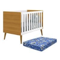 Berço Americano Theo Branco Savana Pés Amadeirado Com Colchão D18 - Reller Móveis Branco Savana - 1