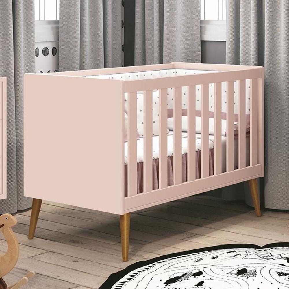 Berço Mini Cama Theo Retrô Rosa Fosco Com Pés Amadeirado - Reller Móveis Rosa Fosco - 2