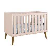 Berço Mini Cama Theo Retrô Rosa Fosco Com Pés Amadeirado - Reller Móveis Rosa Fosco - 1