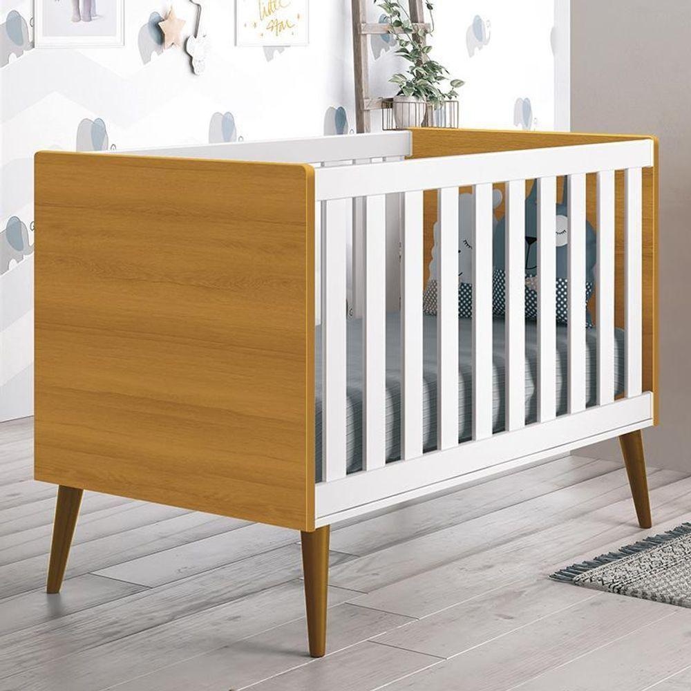 Berço Mini Cama Theo Retrô Branco Savana Com Pés Amadeirado E Colchão D18 - Reller Móveis Branco Savana - 5