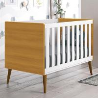 Berço Mini Cama Theo Retrô Branco Savana Com Pés Amadeirado E Colchão D18 - Reller Móveis Branco Savana - 5