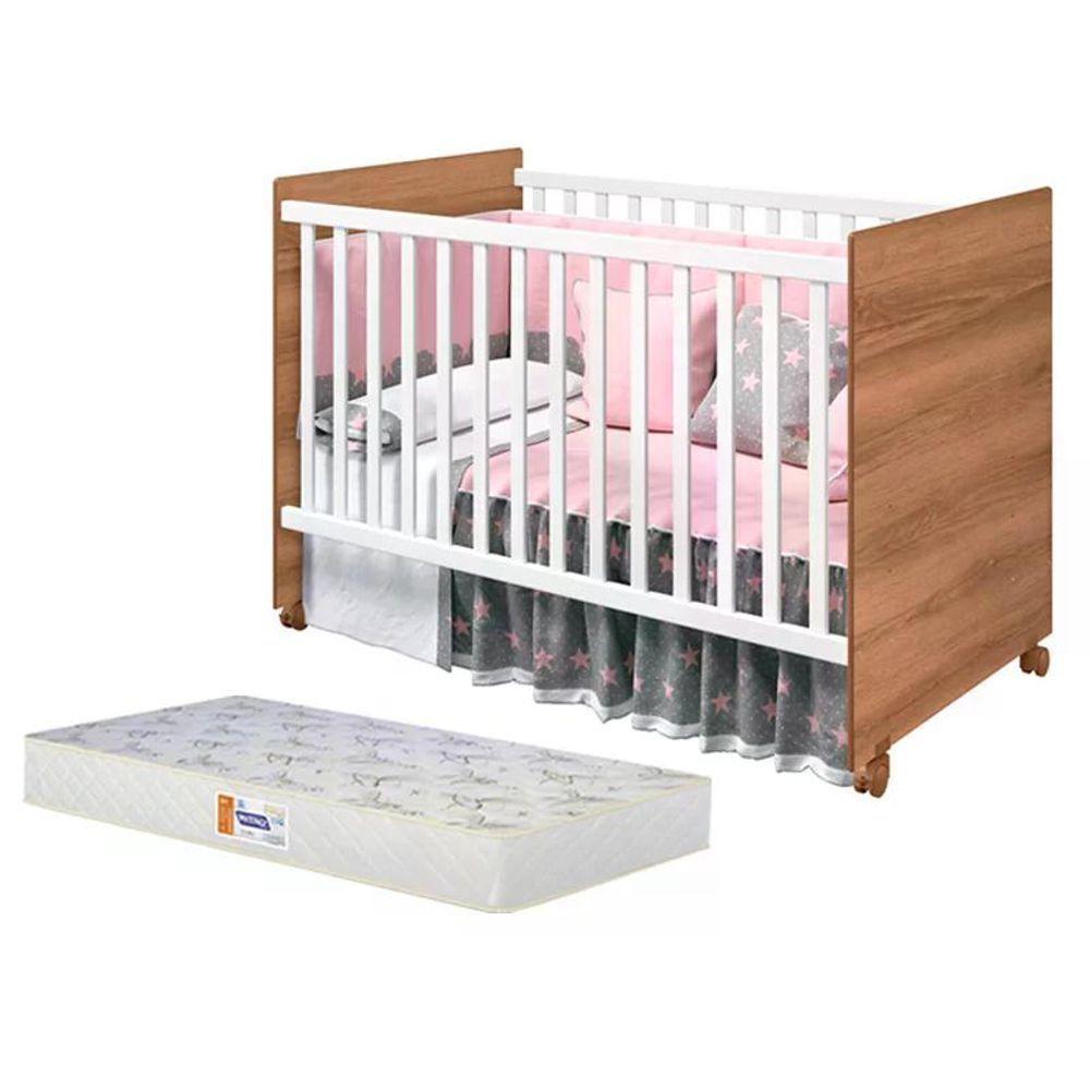 Berço Tico Branco Brilho Mezzo Com Colchão D18 De 10cm - Reller Móveis Branco Brilho Mezzo - 1