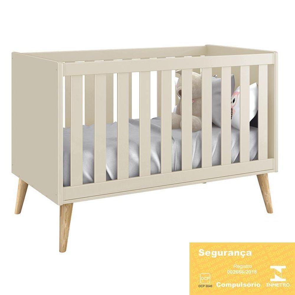 Berço Americano Theo Pés Madeira Natural Areia Fosco Com Colchão D18 - Reller Móveis Areia Fosco - 4