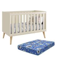 Berço Americano Theo Pés Madeira Natural Areia Fosco Com Colchão D18 - Reller Móveis Areia Fosco - 1