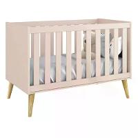Berço Mini Cama Theo Rosa Fosco Com Pés Madeira Natural - Reller Móveis Rosa Fosco - 1