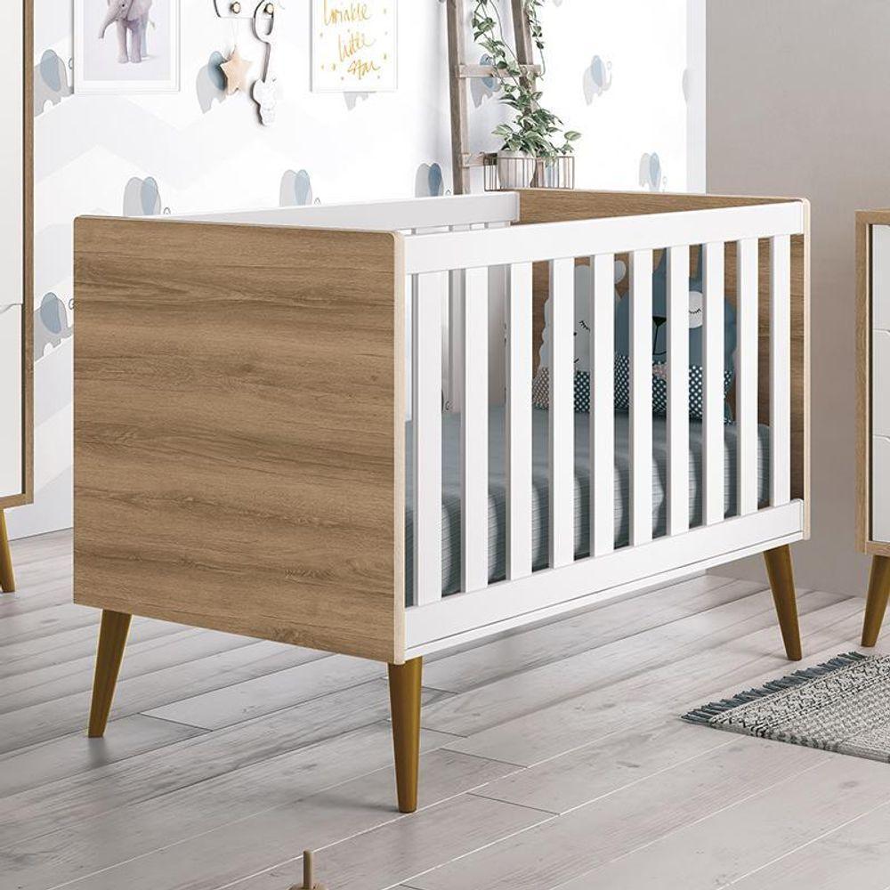 Berço Mini Cama Theo Retrô Branco Fosco Mezzo Com Pés Amadeirado E Colchão D18 - Reller Móveis Branco Fosco Mezzo - 5