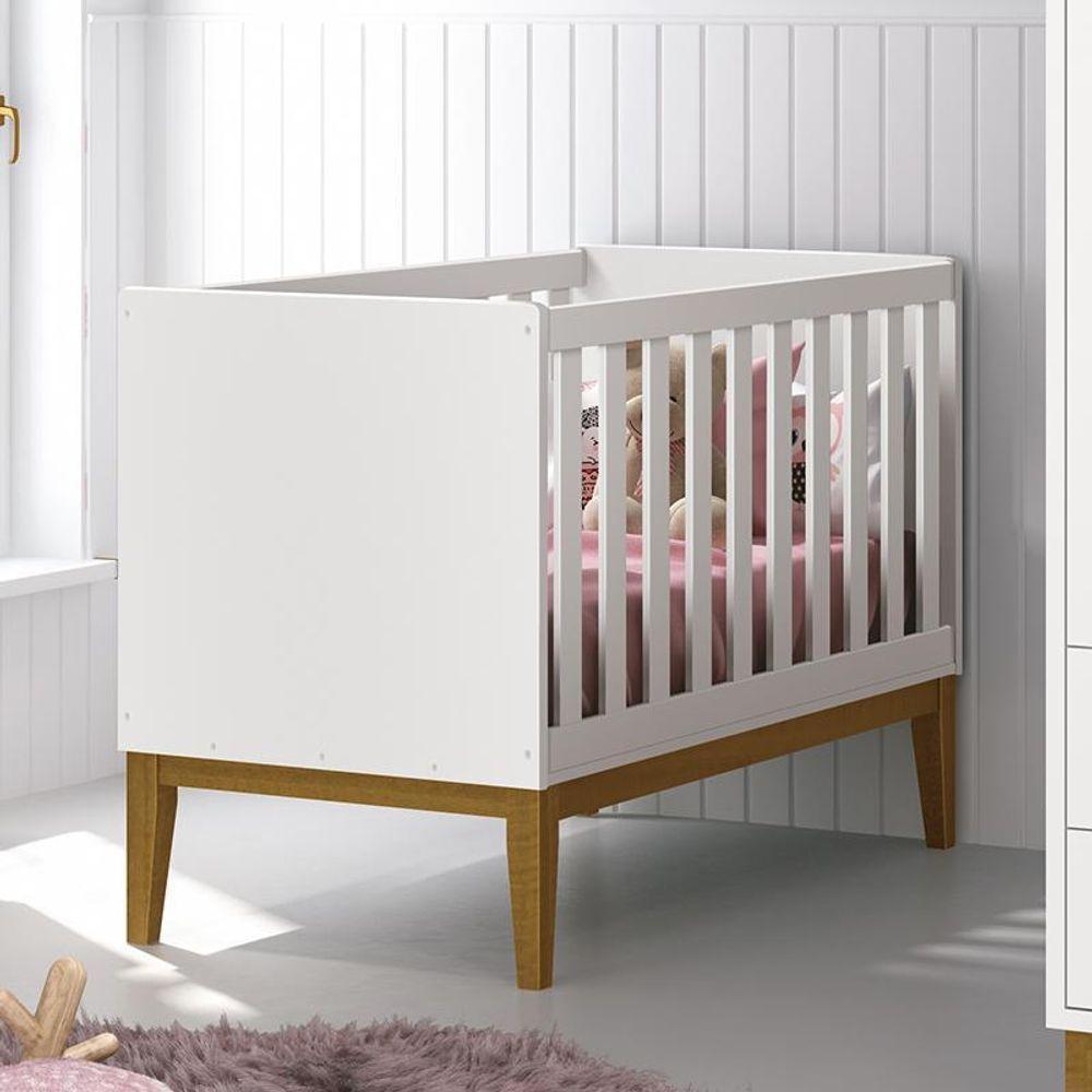 Berço Mini Cama Classic Branco Fosco Com Pés Amadeirado E Colchão Supreme - Reller Móveis Branco Fosco - 2
