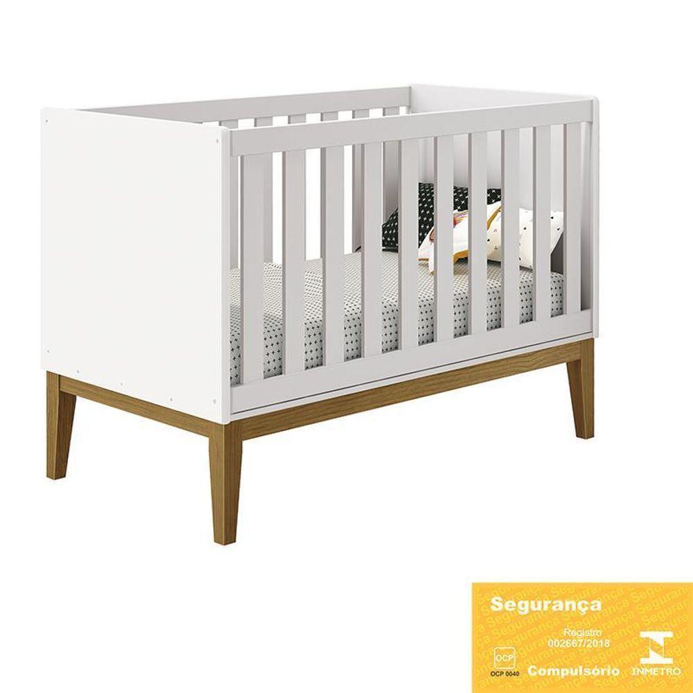Berço Mini Cama Classic Branco Fosco Pés Amadeirado Com Colchão D18 - Reller Móveis Branco Fosco - 3