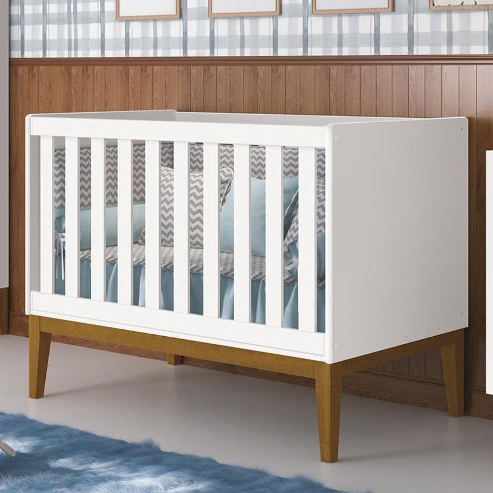 Berço Mini Cama Classic Branco Fosco Pés Amadeirado Com Colchão D18 - Reller Móveis Branco Fosco - 7