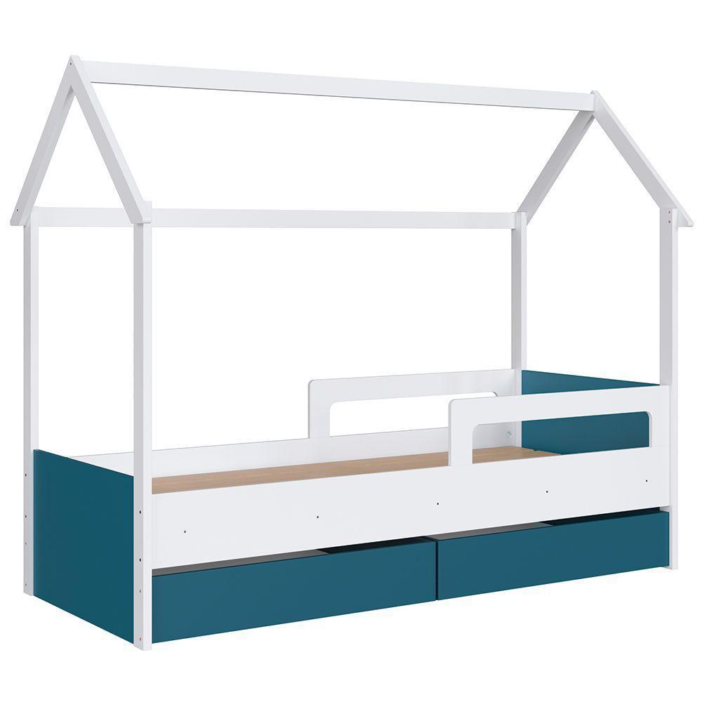 Cama Infantil Casinha Com 2 Gavetas Infix C06 Branco/azul - Mpozenato - 1