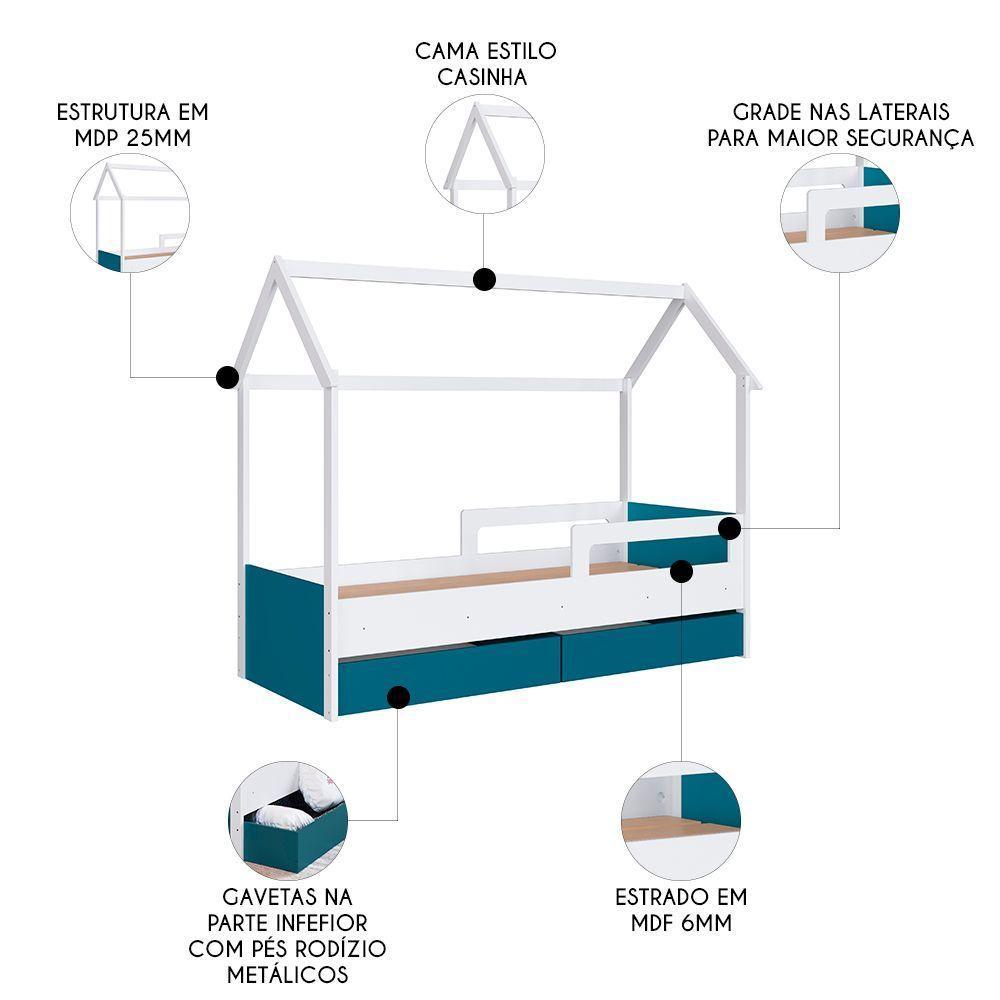 Cama Infantil Casinha Com 2 Gavetas Infix C06 Branco/azul - Mpozenato - 6