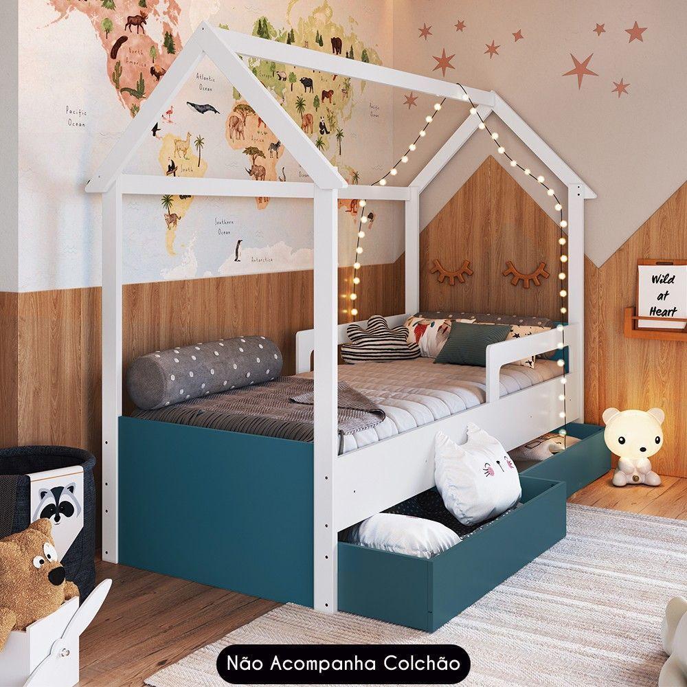 Cama Infantil Casinha Com 2 Gavetas Infix C06 Branco/azul - Mpozenato - 7