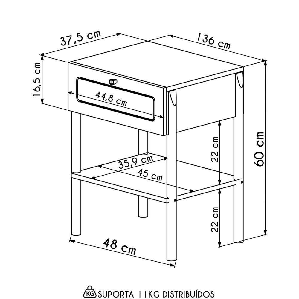 Mesa De Cabeceira Com 1 Gavetas Pés Madeira Arlo A10 Hanover - Mpozenato - 7