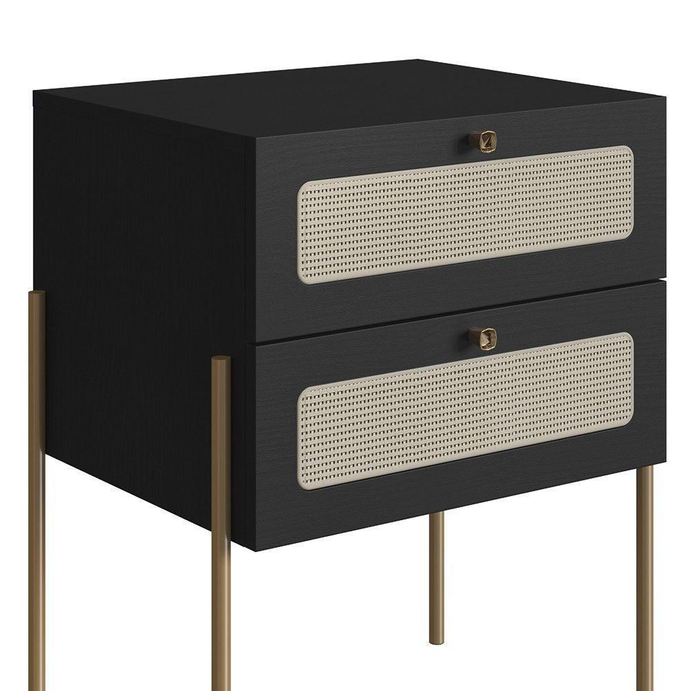 Mesa De Cabeceira Com 2 Gavetas Pé Metal Arlo A10 Nero/dourado - Mpozenato - 2