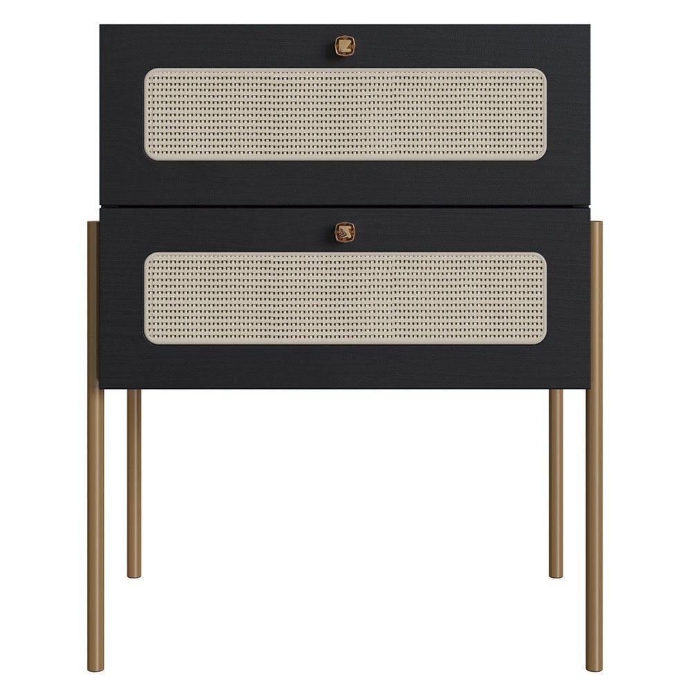 Mesa De Cabeceira Com 2 Gavetas Pé Metal Arlo A10 Nero/dourado - Mpozenato - 3