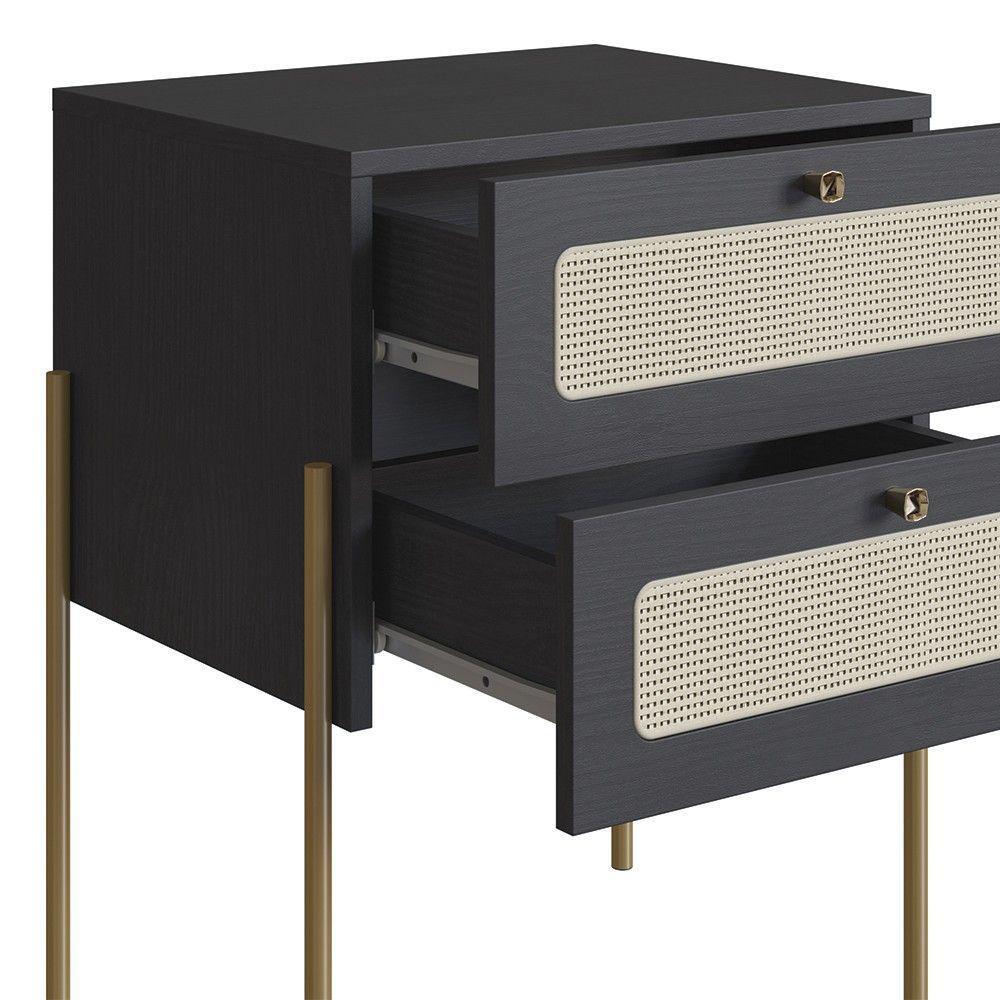 Mesa De Cabeceira Com 2 Gavetas Pé Metal Arlo A10 Nero/dourado - Mpozenato - 5