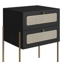 Mesa De Cabeceira Com 2 Gavetas Pé Metal Arlo A10 Nero/dourado - Mpozenato - 2