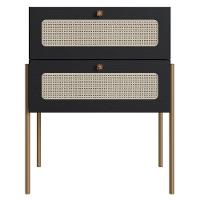 Mesa De Cabeceira Com 2 Gavetas Pé Metal Arlo A10 Nero/dourado - Mpozenato - 3