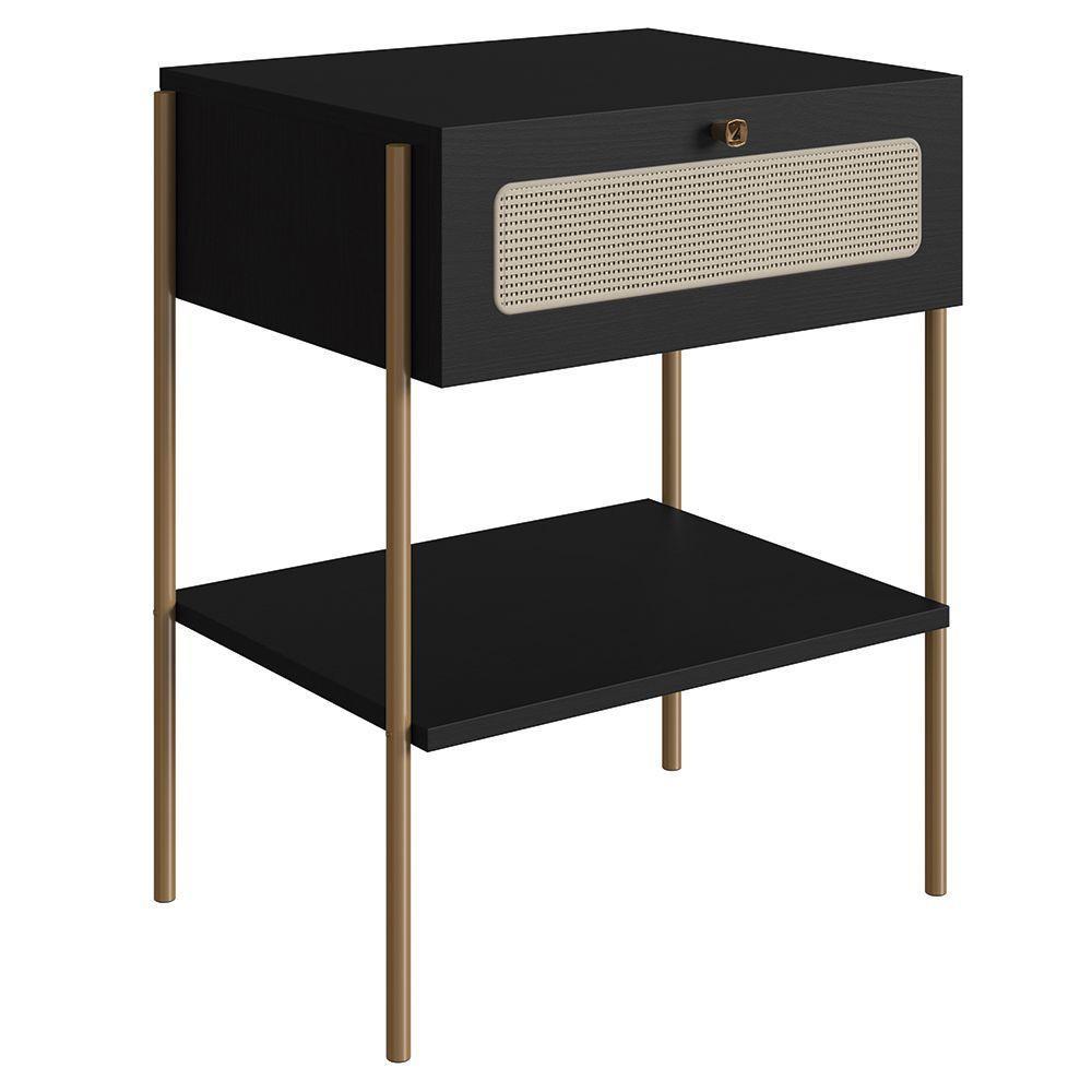Mesa De Cabeceira Com 1 Gavetas 50cm Arlo A10 Nero/dourado - Mpozenato - 1