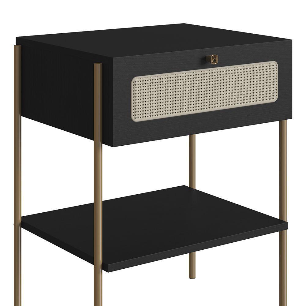 Mesa De Cabeceira Com 1 Gavetas 50cm Arlo A10 Nero/dourado - Mpozenato - 2