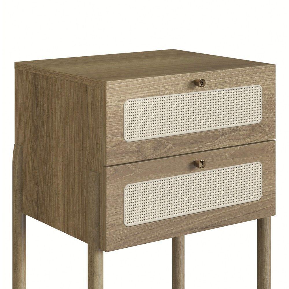 Mesa De Cabeceira Com 2 Gavetas Pés Madeira Arlo A10 Hanover - Mpozenato - 3
