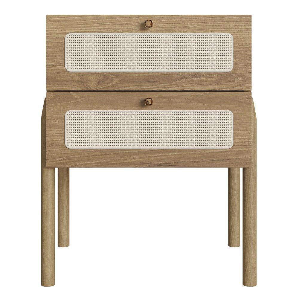 Mesa De Cabeceira Com 2 Gavetas Pés Madeira Arlo A10 Hanover - Mpozenato - 4