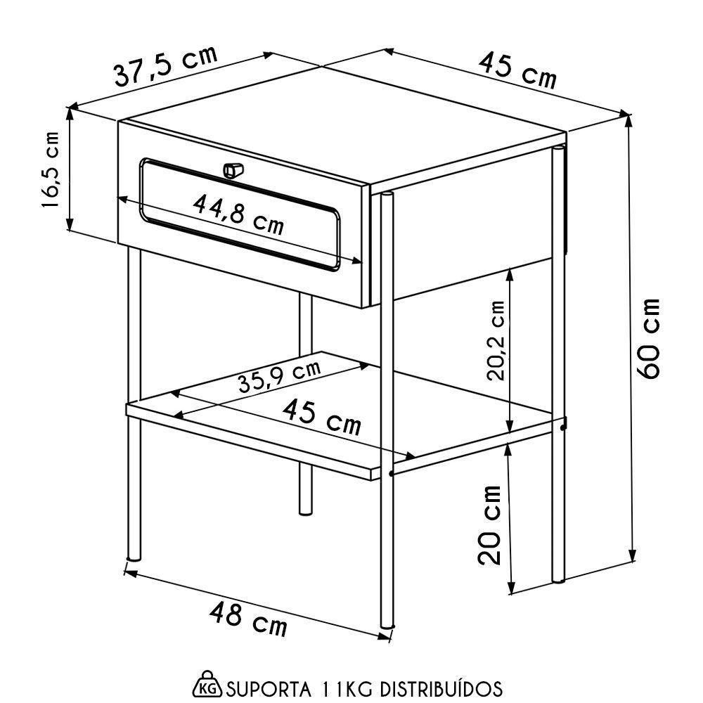 Mesa De Cabeceira Com 1 Gavetas 50cm Arlo A10 Hanover/dourado - Mpozenato - 8