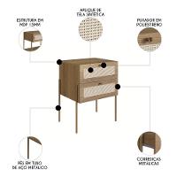 Mesa De Cabeceira Com 2 Gavetas Pé Metal Arlo A10 Hanover/dourado - Mpozenato - 6