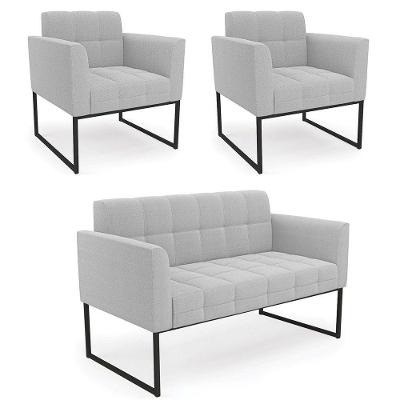 Namoradeira E 2 Poltronas Industrial Preto Ana Bouclé Cinza - Ibiza