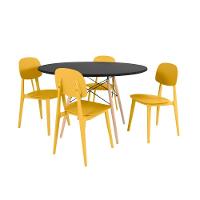 Conjunto Mesa De Jantar Redonda Eiffel Preta 100cm Com 4 Cadeiras Itália - Amarelo - 1