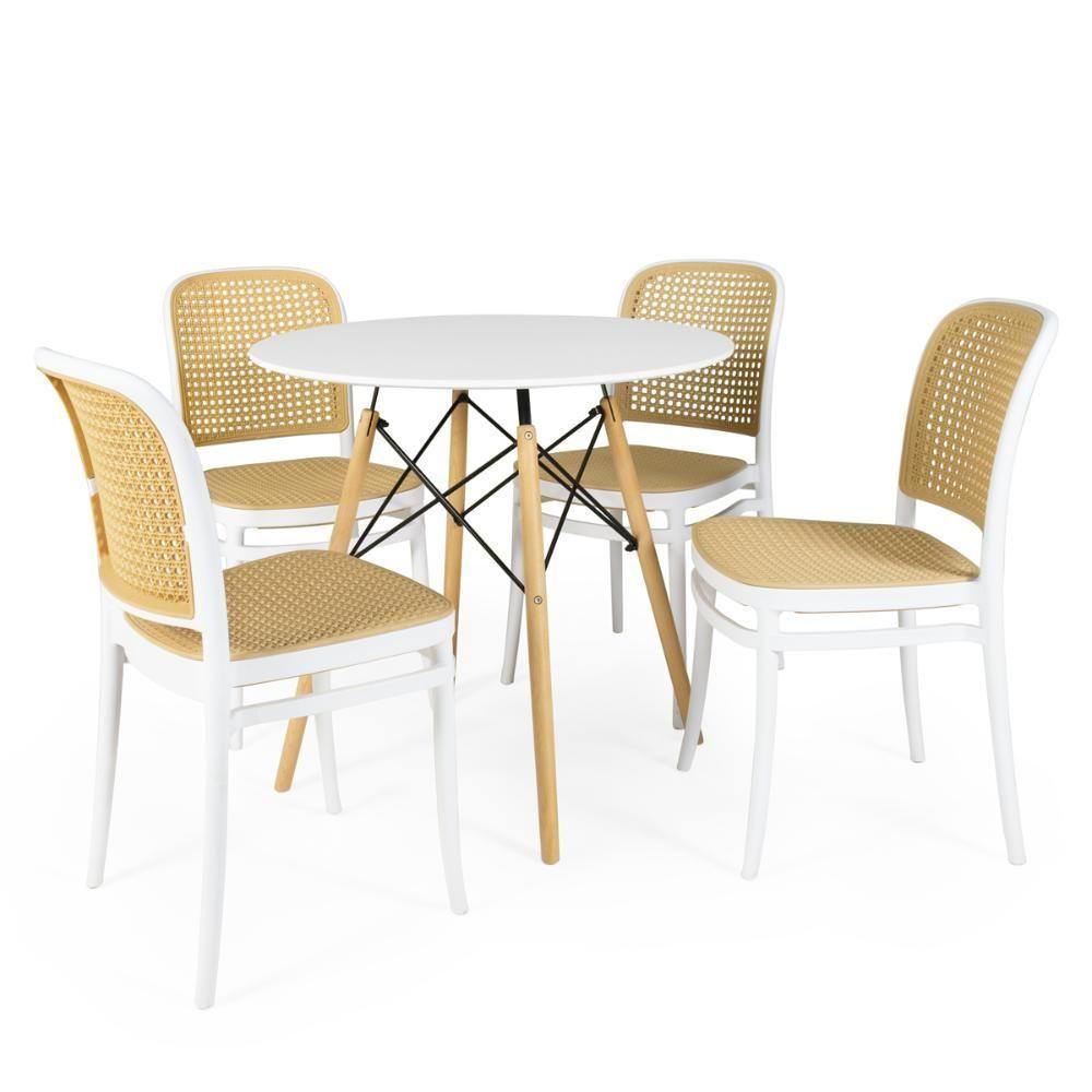 Conjunto Mesa De Jantar Redonda Eiffel Branca 90cm Com 4 Cadeiras Roma - Branco - 1