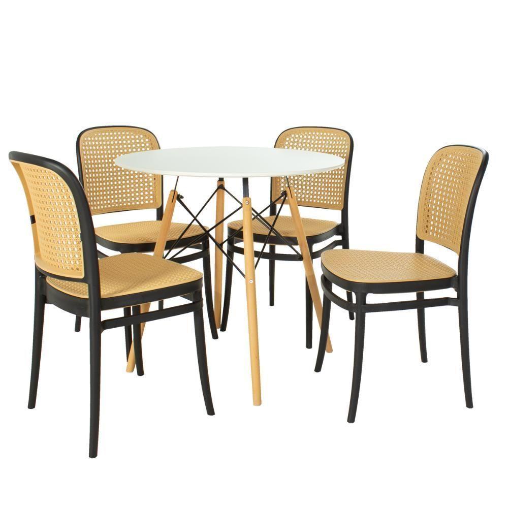 Conjunto Mesa De Jantar Redonda Eiffel Branca 90cm Com 4 Cadeiras Roma - Preta - 1