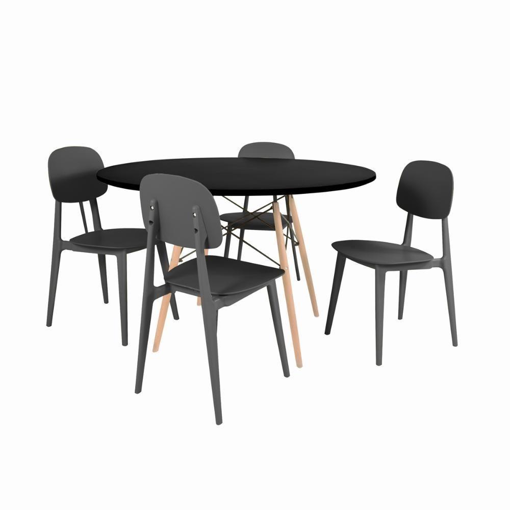 Conjunto Mesa De Jantar Redonda Eiffel Preta 100cm Com 4 Cadeiras Itália - Preto - 1