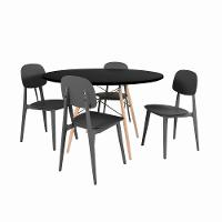 Conjunto Mesa De Jantar Redonda Eiffel Preta 100cm Com 4 Cadeiras Itália - Preto - 1
