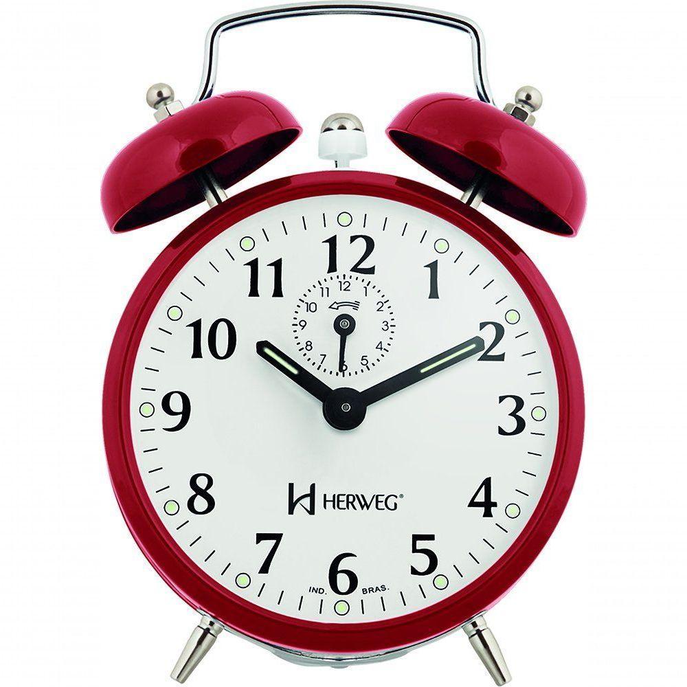 Relógio Despertador Antigo Mecânico De Metal A Cordas Vermelho Herweg 220044 Único - 1